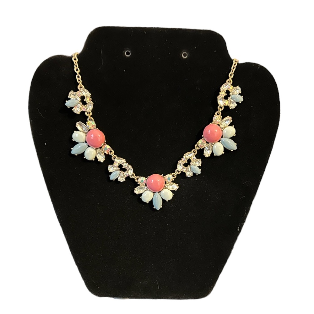 LOFT Floral Bib Necklace Featuring Pink, Blue and Aurora Borealis Crystals